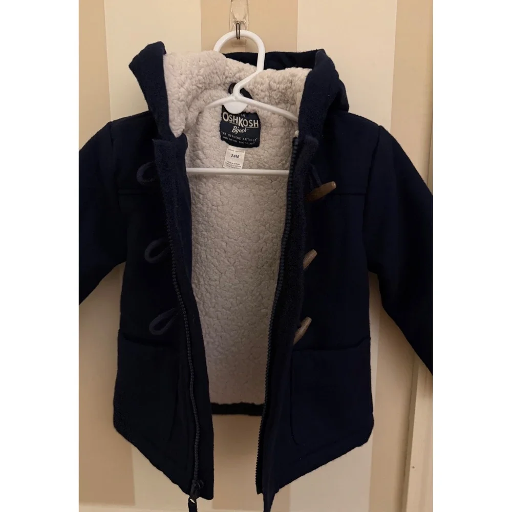 Oshkosh B'Gosh Toddler Duffle Winter Coat 24m Navy Insulated Zip-Up w/ Hood‎